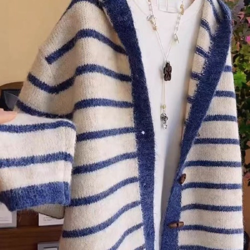 Lazy Striped Hooded Knit Cardigan for Women - Unique 2025 Autumn/Winter New Style, Pretty Loose Youthful Sweater Coat