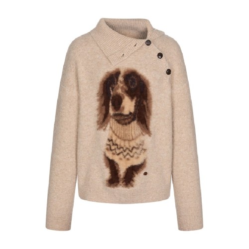 Knit sweater for women, autumn dog-themed, retro loose and lazy style, outerwear.