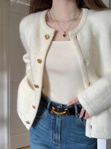 Xiaoxiangfeng sweater jacket for women spring, autumn and winter 2024 new knitted cardigan, high-end outerwear, temperament short top