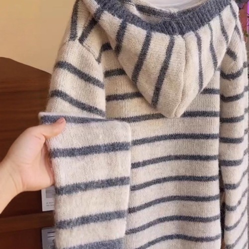 Lazy Striped Hooded Knit Cardigan for Women - Unique 2025 Autumn/Winter New Style, Pretty Loose Youthful Sweater Coat
