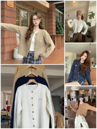 Korean-style age-defying braided design small gold buttons women's autumn soft and cozy Instagram-style knit sweater open jacket