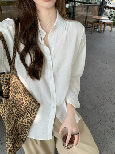 Photographed! Minimalist Old Money Style White Collared Long-Sleeve Shirt for Women Korean Version Basic Versatile Loose Blouse
