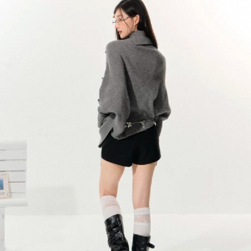 Korean-style floral irregular cape high-neck sweater, niche high-end knit top, women's autumn/winter top