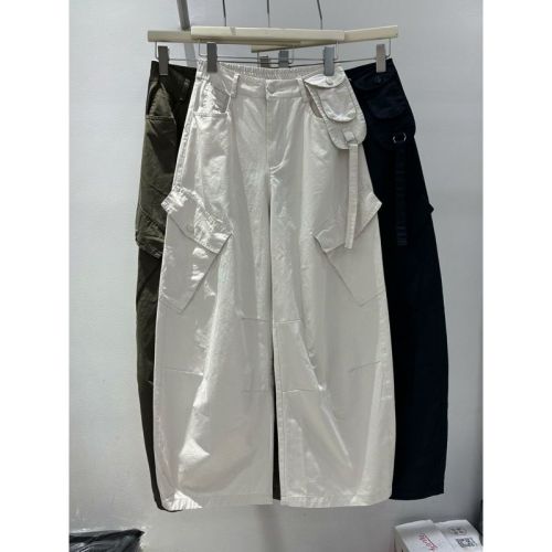 American Style 2025 Early Autumn Slant Pocket Trendy Youthful Curved Blade Work Pants for Women Loose and Slim High Street Wide Leg Casual Pants