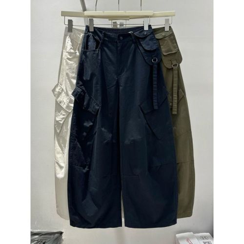 American Style 2025 Early Autumn Slant Pocket Trendy Youthful Curved Blade Work Pants for Women Loose and Slim High Street Wide Leg Casual Pants