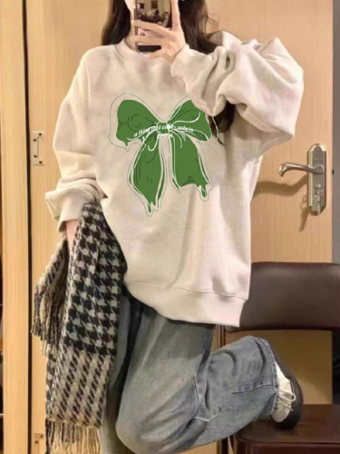 Women's Capless Print Crew Neck Sweatshirt 2025 New Retro High-End Loose American Style Top