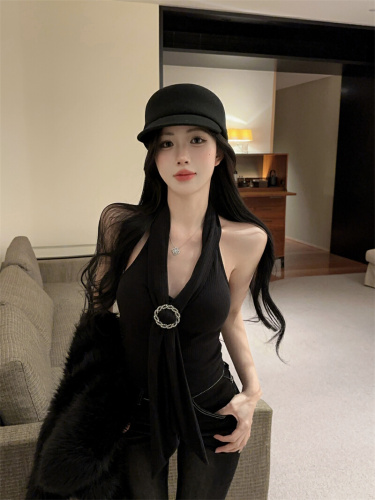 Real-shot ~ Alluring, ultra-sexy strappy halter top with adjustable straps, versatile short design, and chic hidden details.