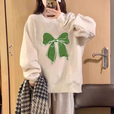 Women's Capless Print Crew Neck Sweatshirt 2025 New Retro High-End Loose American Style Top