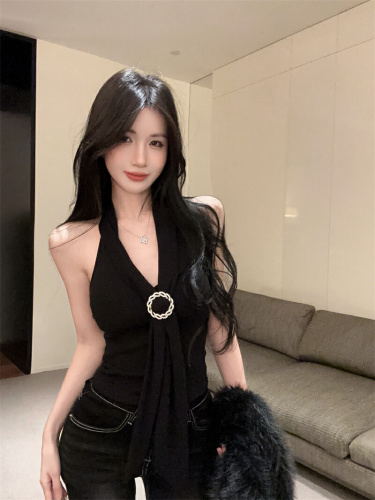 Real-shot ~ Alluring, ultra-sexy strappy halter top with adjustable straps, versatile short design, and chic hidden details.