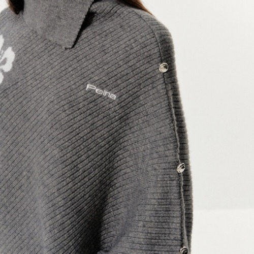 Korean-style floral irregular cape high-neck sweater, niche high-end knit top, women's autumn/winter top