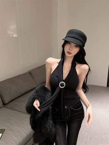 Real-shot ~ Alluring, ultra-sexy strappy halter top with adjustable straps, versatile short design, and chic hidden details.