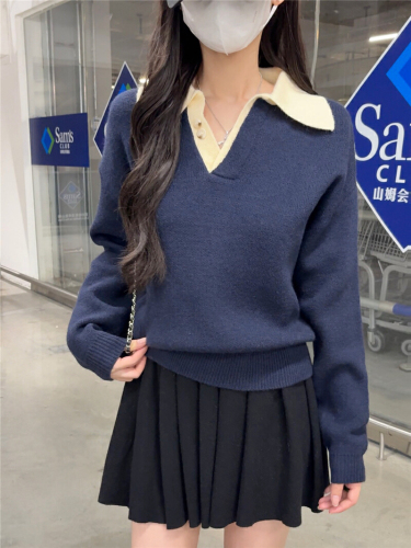 Women's Off-the-Shoulder Contrast Color Long-Sleeve Knit Sweater - Unique Fashion Casual Loose Fit Knit Top