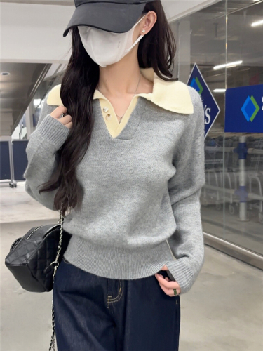 Women's Off-the-Shoulder Contrast Color Long-Sleeve Knit Sweater - Unique Fashion Casual Loose Fit Knit Top