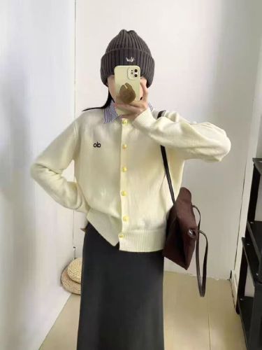 Small Gold Button Knit Cardigan POLO Collar Outerwear Slimming Top 2025 Autumn New Style Aolo Jacket