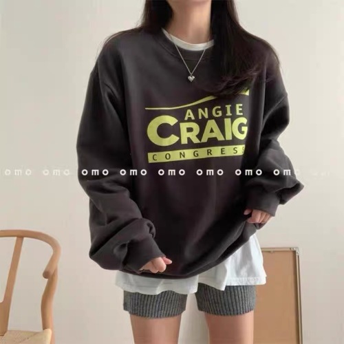 Women's Capless Print Crewneck Sweatshirt 2025 New Retro High-End Loose American Style Top