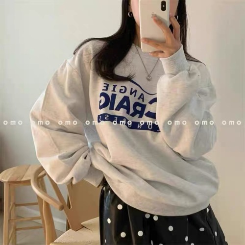 Women's Capless Print Crewneck Sweatshirt 2025 New Retro High-End Loose American Style Top
