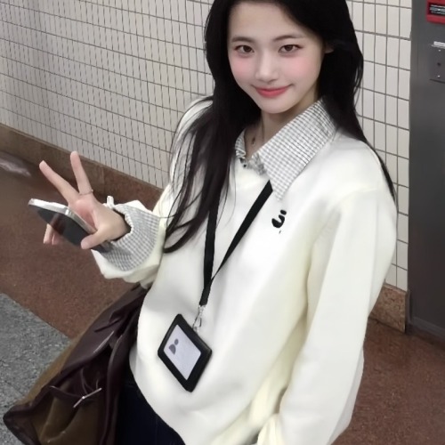 White Sweatshirt for Women, Autumn/Winter Lazy Chic Crewneck Cardigan, Oversized, Two-Piece Knit Top, Versatile Fashion Item