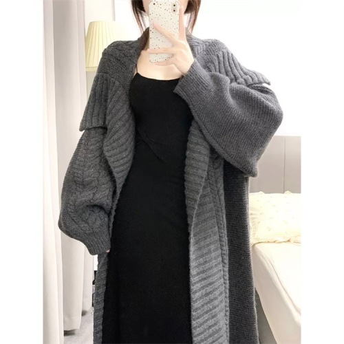 2025 Autumn/Winter New High-Grade Large Quilted Sweater Jacket, Elegant Medium Length Cable Knit Cardigan, Loose Fit