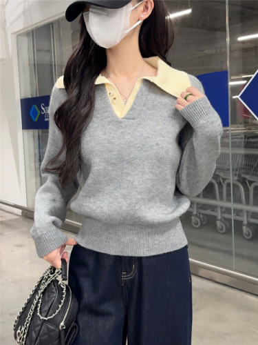 Women's Off-the-Shoulder Contrast Color Long-Sleeve Knit Sweater - Unique Fashion Casual Loose Fit Knit Top