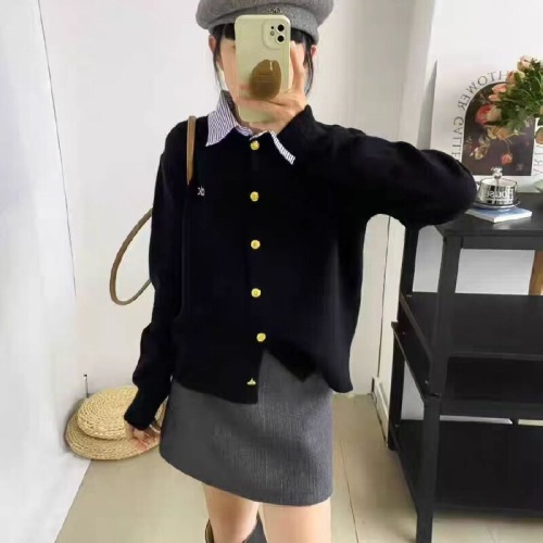 Small Gold Button Knit Cardigan POLO Collar Outerwear Slimming Top 2025 Autumn New Style Aolo Jacket