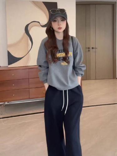 Comfy Short-Sleeve Round Neck Loose Women's Sweatshirt for Autumn and Winter - Small Size, Relaxed Vibe