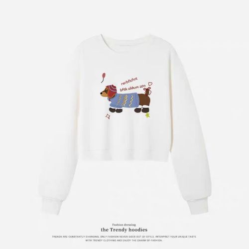 Women's Loose and Slouchy Short-Sleeve Crew Neck Sweatshirt for Autumn and Winter