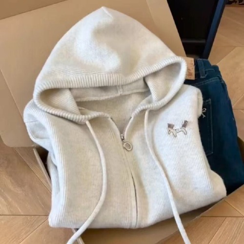 Korean-style Sweet Hooded Cardigan Sweater for Women, 2025 Autumn New Arrival — Casual Knitted Hoodie Top with Zipper Outerwear