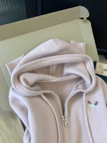 Korean-style Sweet Hooded Cardigan Sweater for Women, 2025 Autumn New Arrival — Casual Knitted Hoodie Top with Zipper Outerwear