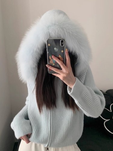 Doris Fur Soft Tone Autumn Fox Hooded Cardigan Winter New Lazy Style Soft Outerwear for Women