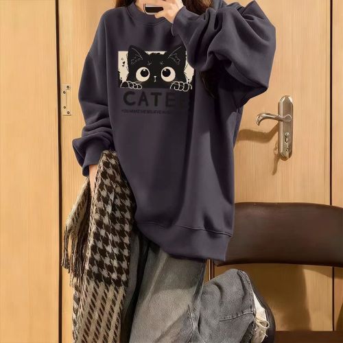 High-quality cotton blended CVC ribbed round neck printed women's couple sweatshirt regular lined