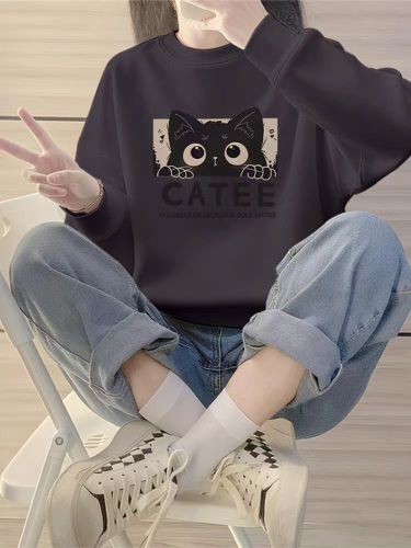 High-quality cotton blended CVC ribbed round neck printed women's couple sweatshirt regular lined