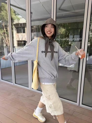 Women's Hooded Sweatshirt with Print, Round Neck, 2025 New Retro High-End Loose American Style Top