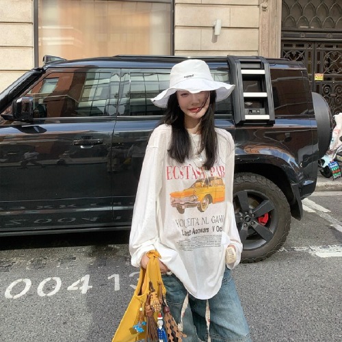 Official Image: 21-ply Pure Cotton - 210g 100% Cotton Autumn Long-Sleeve T-Shirt for Women Loose Top Printed