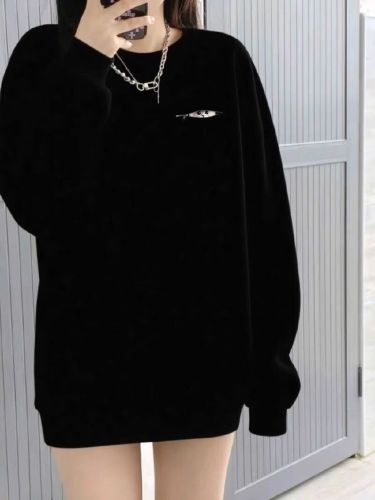 High-quality cotton composite CVC ribbed crew neck printed sweatshirt for women and couples, regular, with added warmth