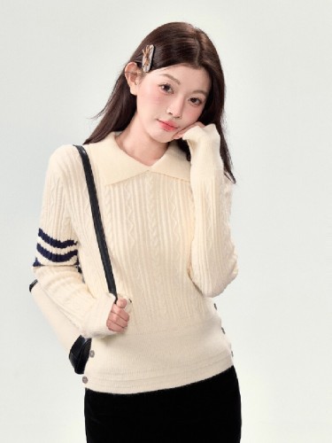 Sweet Sweety Women's Knit Collar Top 2025 New Autumn Crochet Hooded College Style Sweater