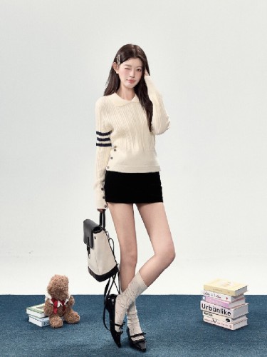 Sweet Sweety Women's Knit Collar Top 2025 New Autumn Crochet Hooded College Style Sweater