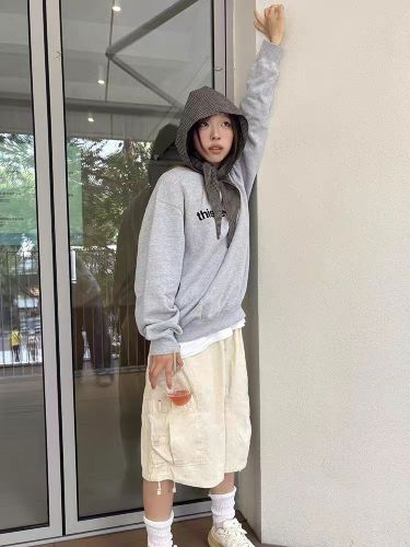 Women's Hooded Sweatshirt with Print, Round Neck, 2025 New Retro High-End Loose American Style Top