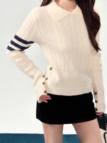 Sweet Sweety Women's Knit Collar Top 2025 New Autumn Crochet Hooded College Style Sweater