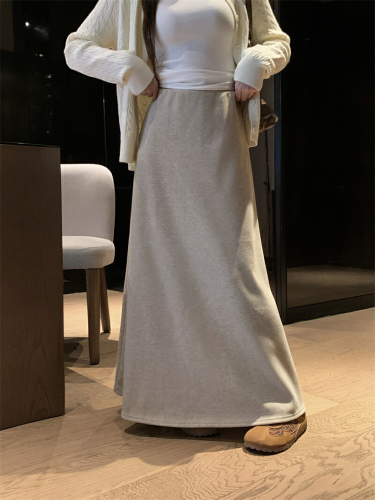 Photographed Real Autumn/Winter Elastic Waist Slim Hiding Fat Draping Pure Color Elegant Semi-Body Skirt