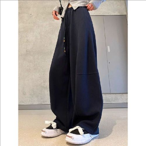 Women's Loose Straight Leg Pants with Fluffy Cotton, Milk Fabric, Fashion and Lazy Style, 2025 Autumn High-Waisted Relaxed and Flowy Casual Pants
