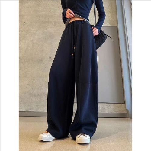 Women's Loose Straight Leg Pants with Fluffy Cotton, Milk Fabric, Fashion and Lazy Style, 2025 Autumn High-Waisted Relaxed and Flowy Casual Pants