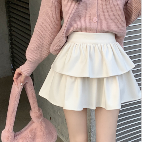 Double-sided Fleece Petite Woolen Cake Puff Skirt Women High-Waist Hot Girl A-Line Short Skirt Tall Height Show Off Autumn/Winter Half Body Skirt