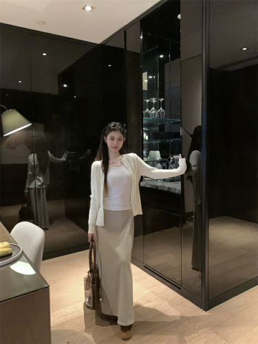 Photographed Real Autumn/Winter Elastic Waist Slim Hiding Fat Draping Pure Color Elegant Semi-Body Skirt