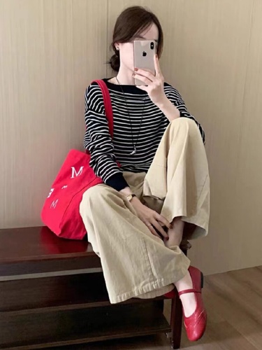 Lazy Style Striped One-Shoulder Top for 2025 Autumn/Winter New Korean Version Casual Slimming Elegant Knit Top for Women