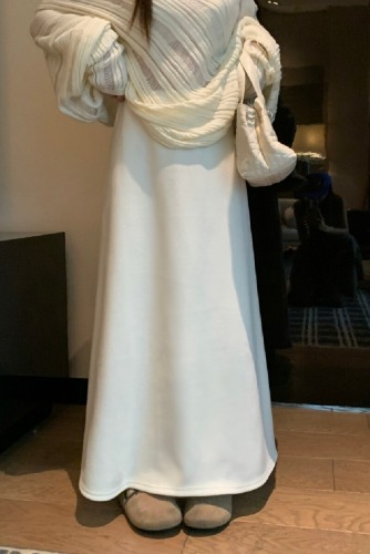 Photographed Real Autumn/Winter Elastic Waist Slim Hiding Fat Draping Pure Color Elegant Semi-Body Skirt