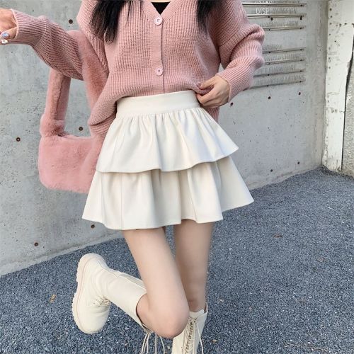 Double-sided Fleece Petite Woolen Cake Puff Skirt Women High-Waist Hot Girl A-Line Short Skirt Tall Height Show Off Autumn/Winter Half Body Skirt