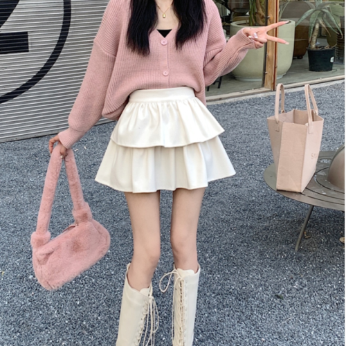 Double-sided Fleece Petite Woolen Cake Puff Skirt Women High-Waist Hot Girl A-Line Short Skirt Tall Height Show Off Autumn/Winter Half Body Skirt