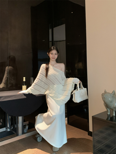 Photographed Real Autumn/Winter Elastic Waist Slim Hiding Fat Draping Pure Color Elegant Semi-Body Skirt