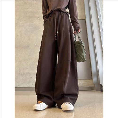 Women's Loose Straight Leg Pants with Fluffy Cotton, Milk Fabric, Fashion and Lazy Style, 2025 Autumn High-Waisted Relaxed and Flowy Casual Pants