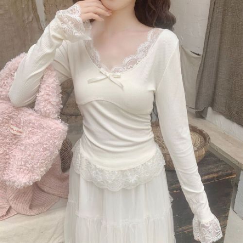 40-Count Cool Silk 1x1 Sweet & Spicy Chic Lace T-Shirt for Women—Early Autumn, Design-Focused, Body-Sculpting Top